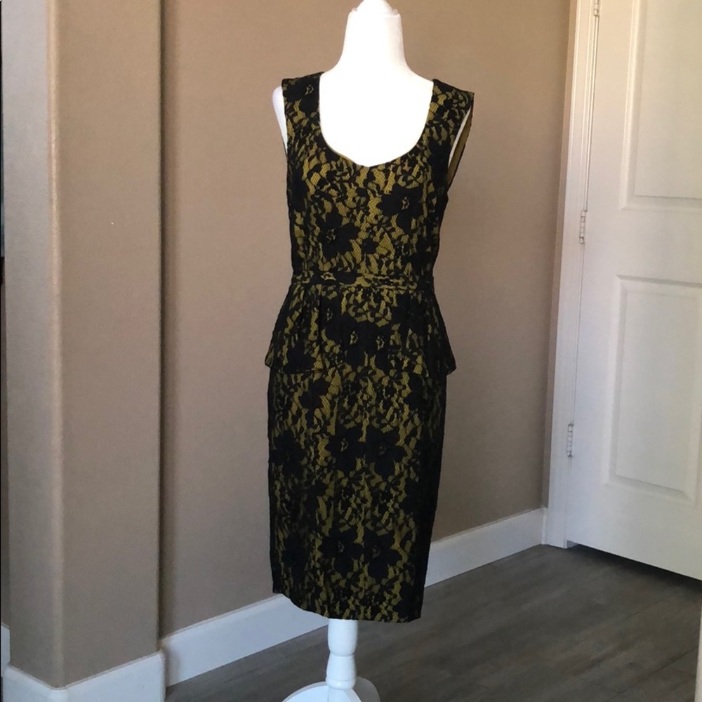 BCBG Maxazria black lace overlay Peplum dress